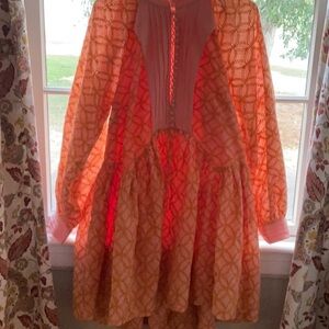 Orange Pink Pleated Ruffled Sundress